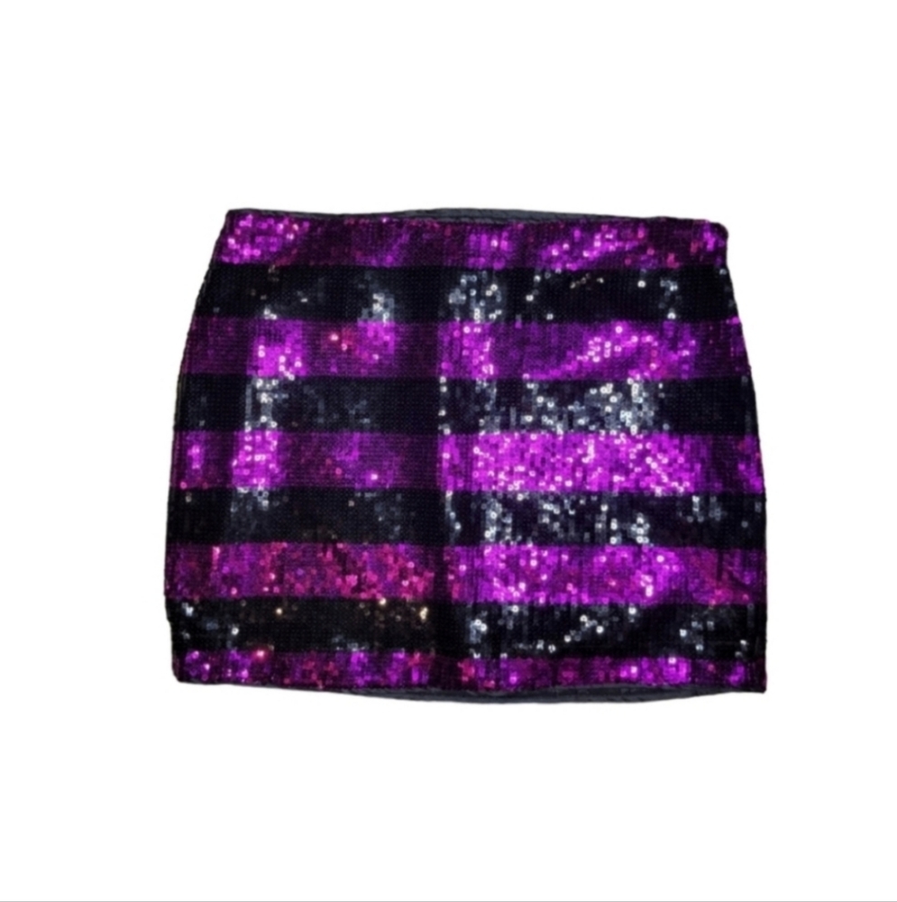 Forever 21 black purple/pink striped sequin bodycon mini skirt